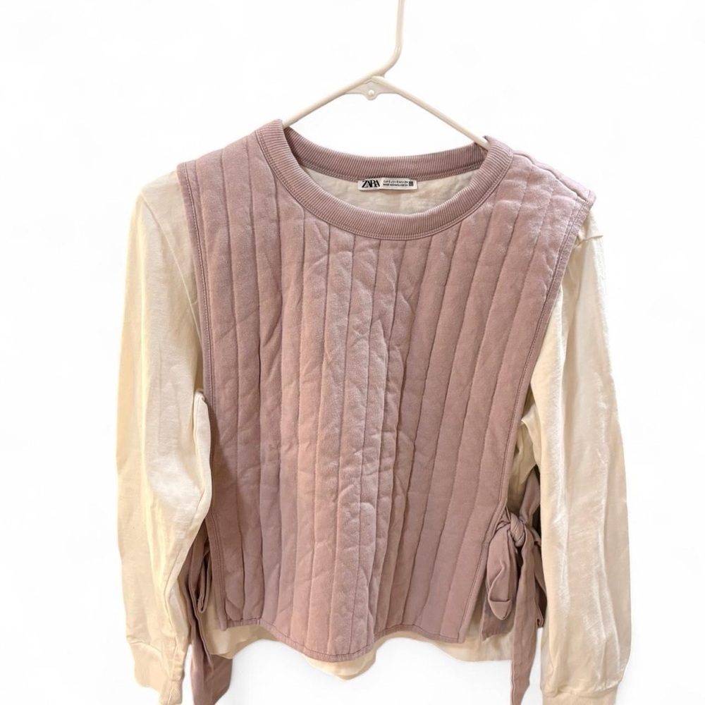 Zara Cream and lavender Textured Cotton Top